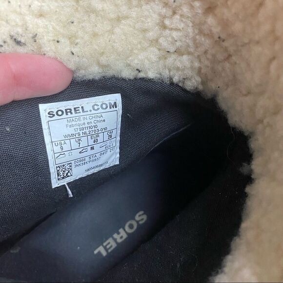 Sorel Joan of Arctic Mid Lace Up Wedge Black Leather Shearling Lux 9 - Picture 6 of 6